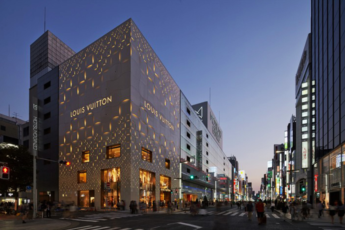 The new façade of Louis Vuitton Matsuya Ginza is inspired by the