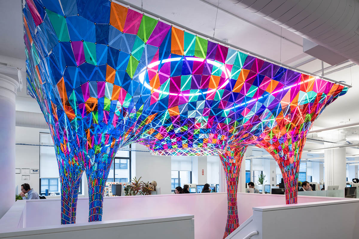 SOFTlab designs a percolating 3D stained glass installation for Behance New York office