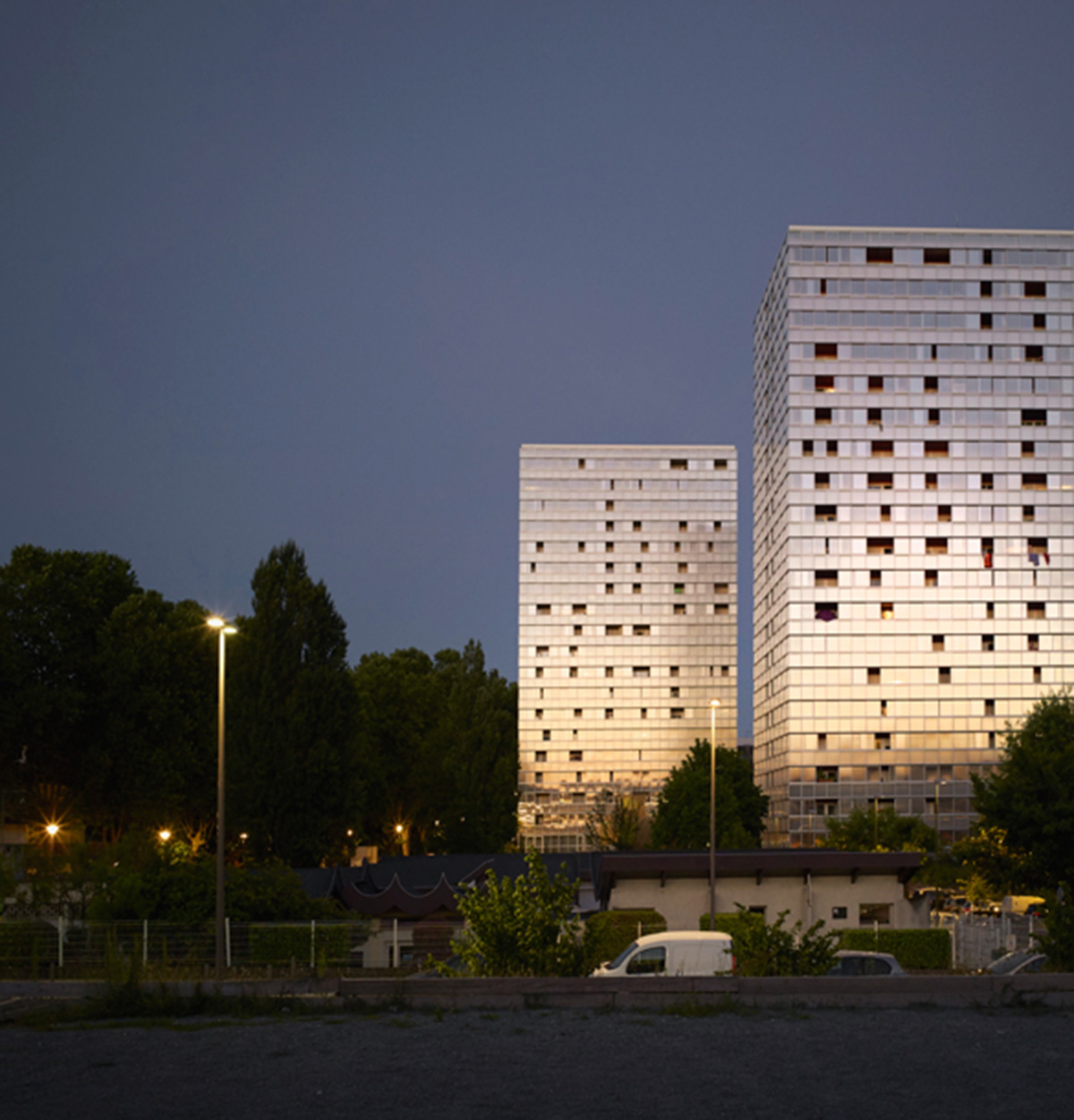 LAN’s Urban Renovation Lormont project reflects its facade with checkered patterns
