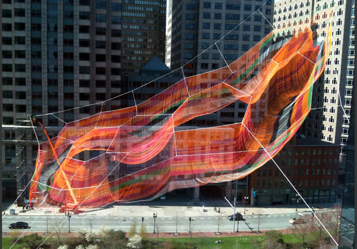Janet Echelman suspended a monumental sculpture on Boston&rsquo;s Rose Kennedy Greenway