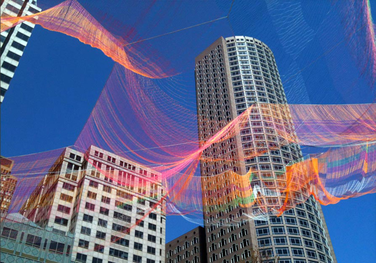 Janet Echelman suspended a monumental sculpture on Boston&rsquo;s Rose Kennedy Greenway