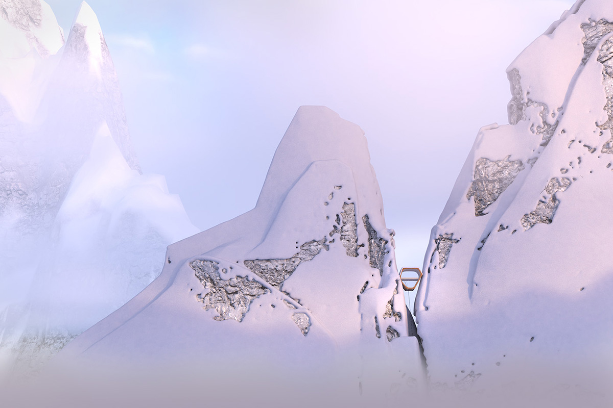 ’’Hex Hut’’ living capsule inserted into snow on the alps for experimental use