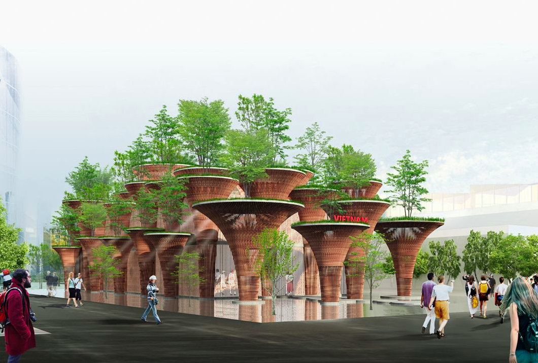 Perfect bamboo columns of Vietnam Pavilion rised at Expo Milano 2015