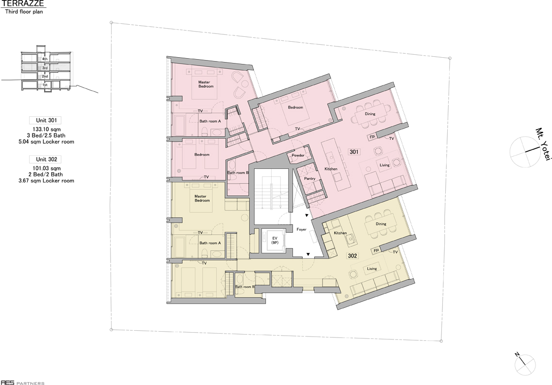 Terrazze Niseko frames a beautiful view on the Annupuri mountains designed by AE5 Partners