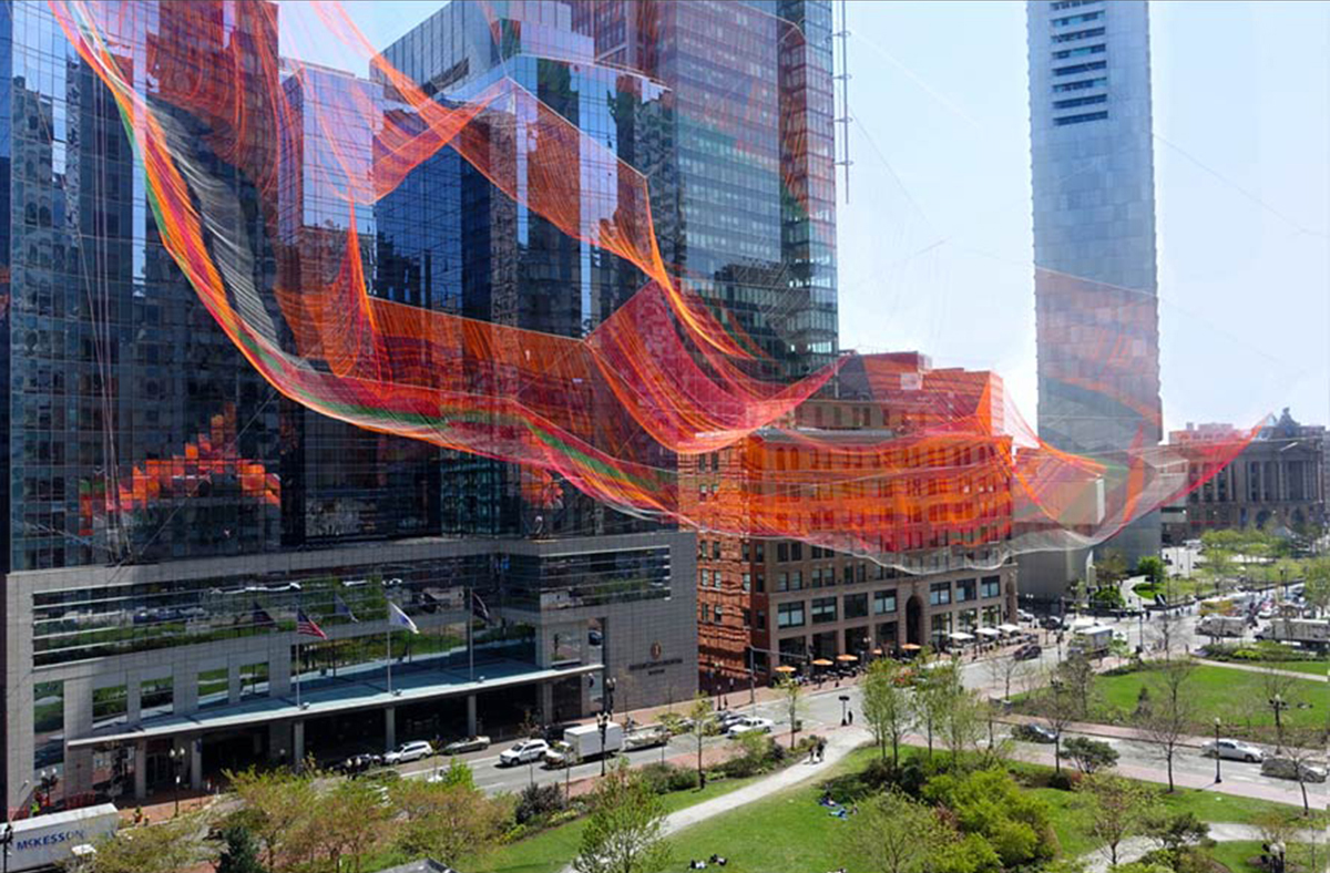 Janet Echelman suspended a monumental sculpture on Boston&rsquo;s Rose Kennedy Greenway
