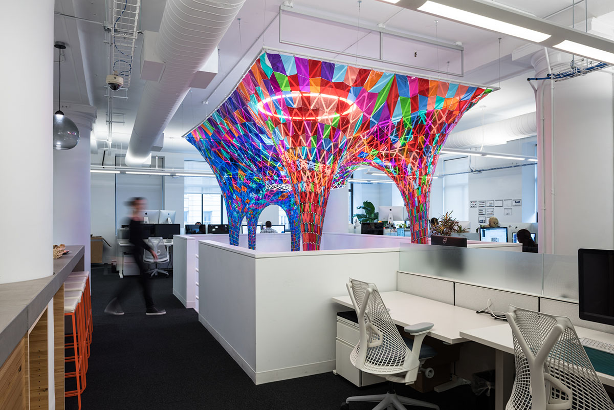SOFTlab designs a percolating 3D stained glass installation for Behance New York office