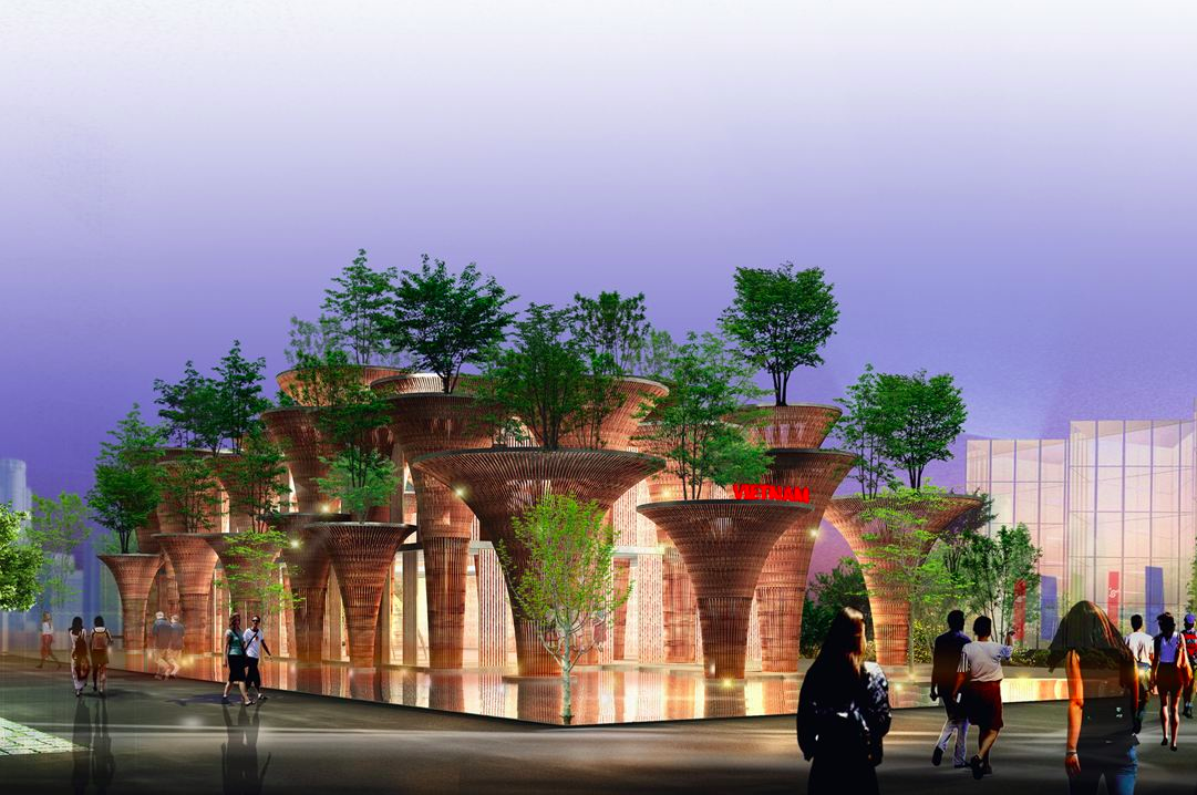 Perfect bamboo columns of Vietnam Pavilion rised at Expo Milano 2015
