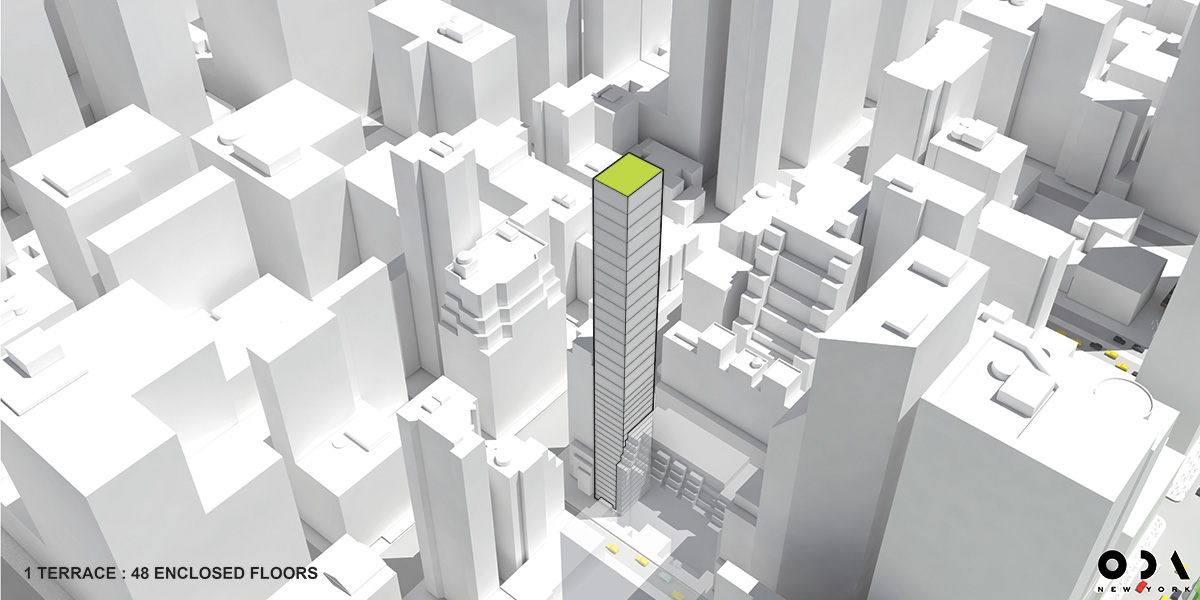 ODA NY proposes an ultra-slender tower that provides wider green spaces with its sculptural gardens