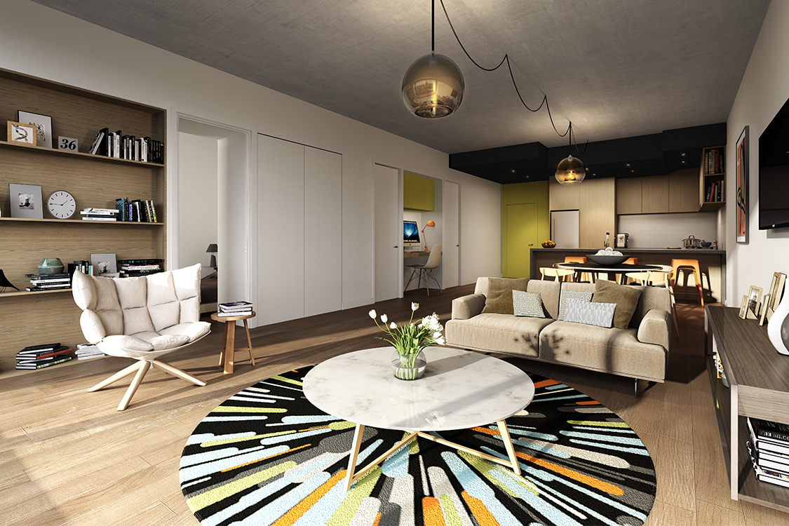 KUD Architects designed a multi-residential building with extended bold-bulge balconies