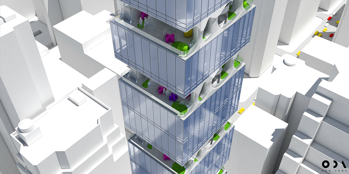ODA NY proposes an ultra-slender tower that provides wider green spaces with its sculptural gardens