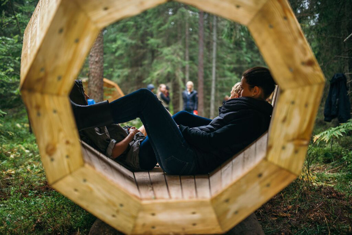 Unplugged kingsize megaphones help nature explorers to listen to the forests