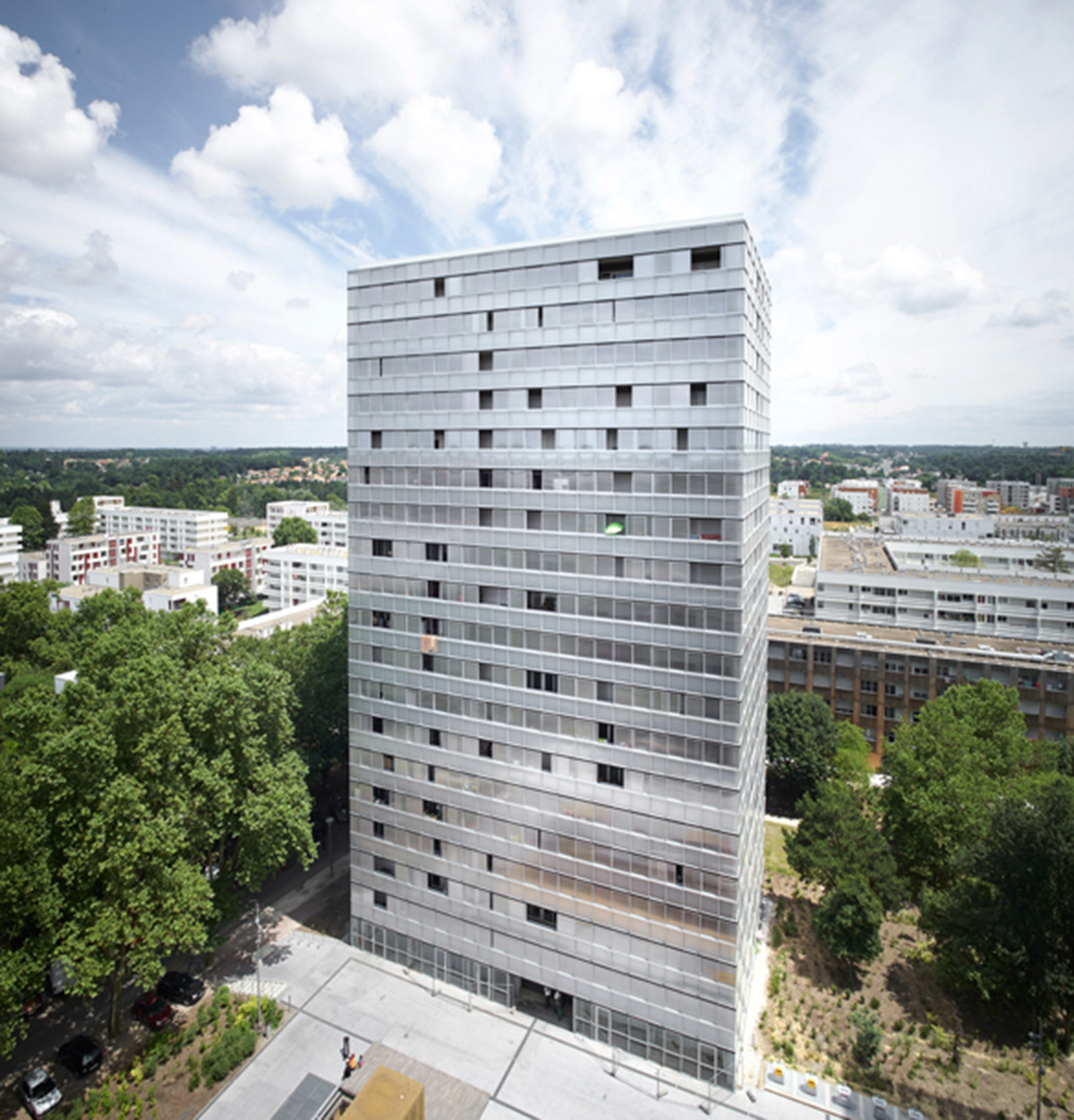 LAN’s Urban Renovation Lormont project reflects its facade with checkered patterns