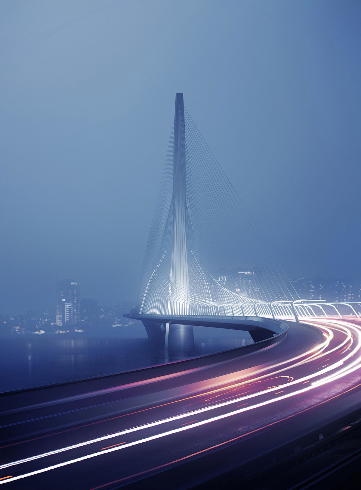 Zaha Hadid reveals new helical cable-stayed Danjiang Bridge in Taiwan