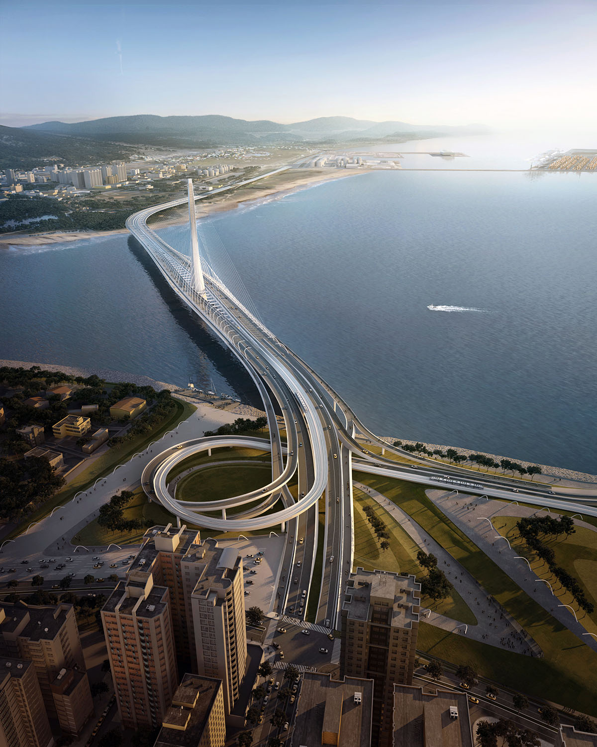 Zaha Hadid reveals new helical cable-stayed Danjiang Bridge in Taiwan