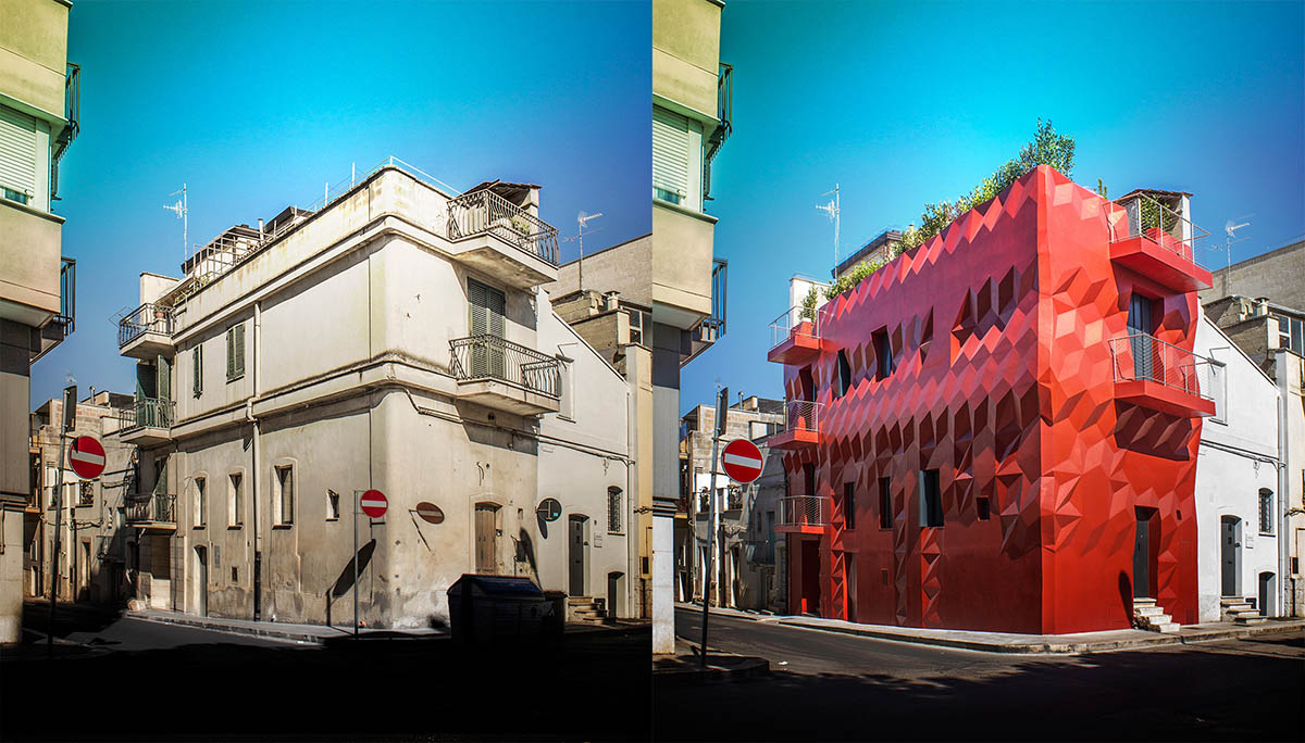 GG-Loop designs a vivid, wavy red facade for Italy’s historic house