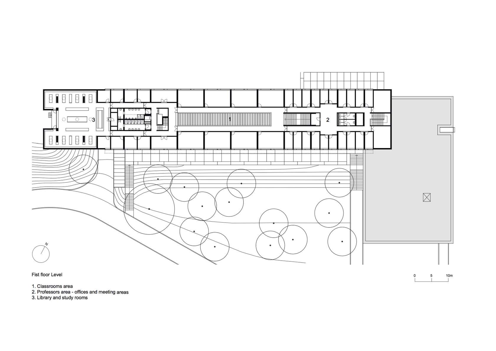 The new Melgaço Sports School is a pure and calm modernist building integrating with landscape