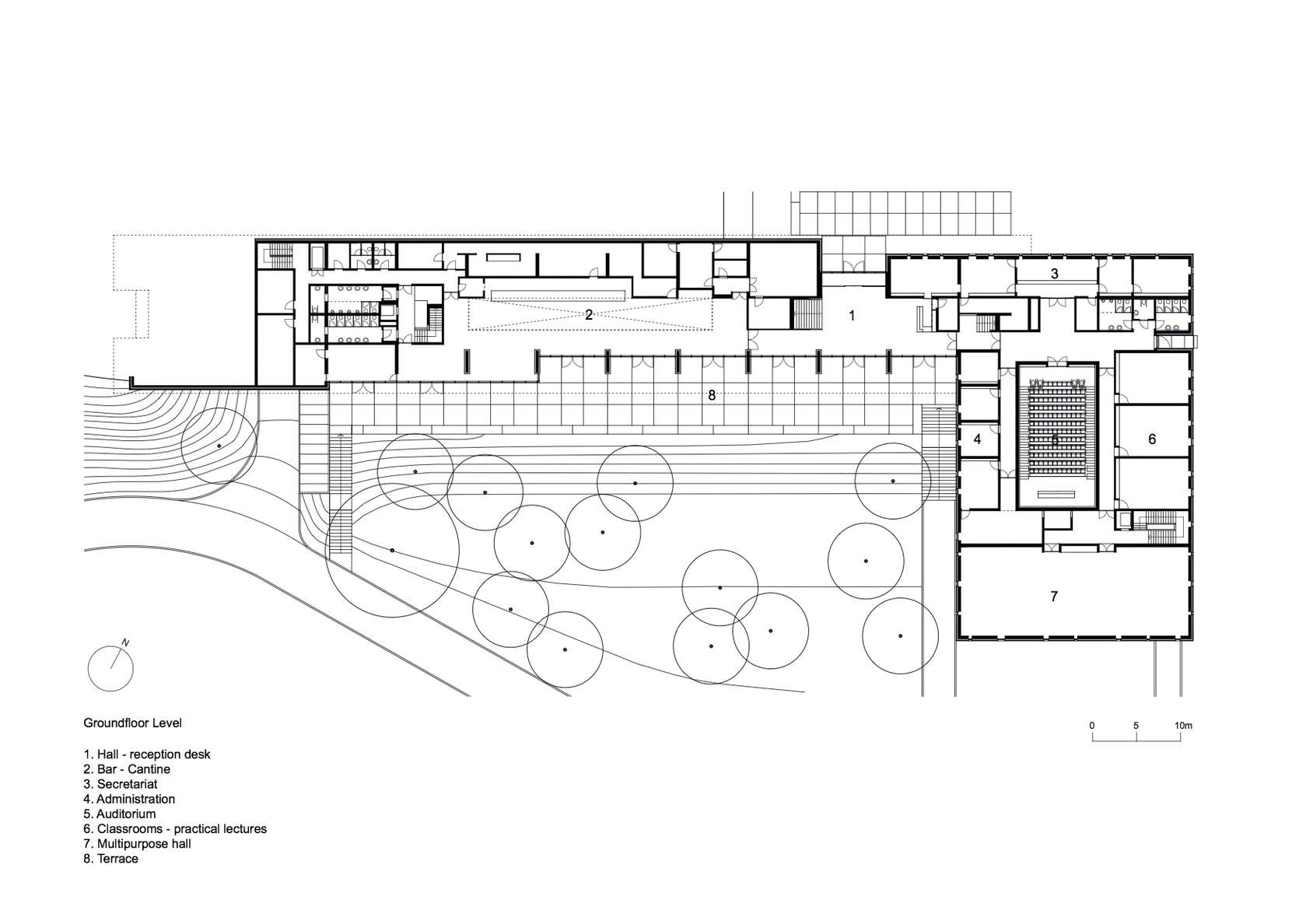 The new Melgaço Sports School is a pure and calm modernist building integrating with landscape