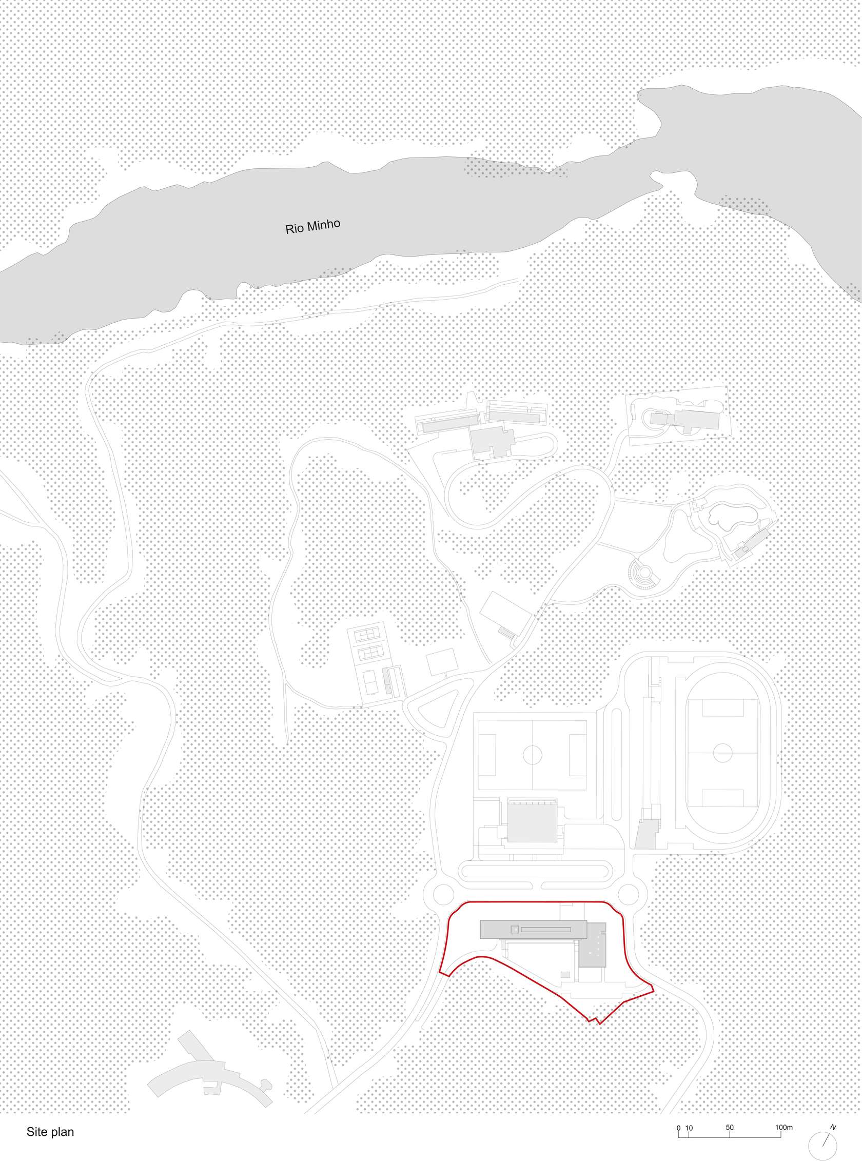 The new Melgaço Sports School is a pure and calm modernist building integrating with landscape