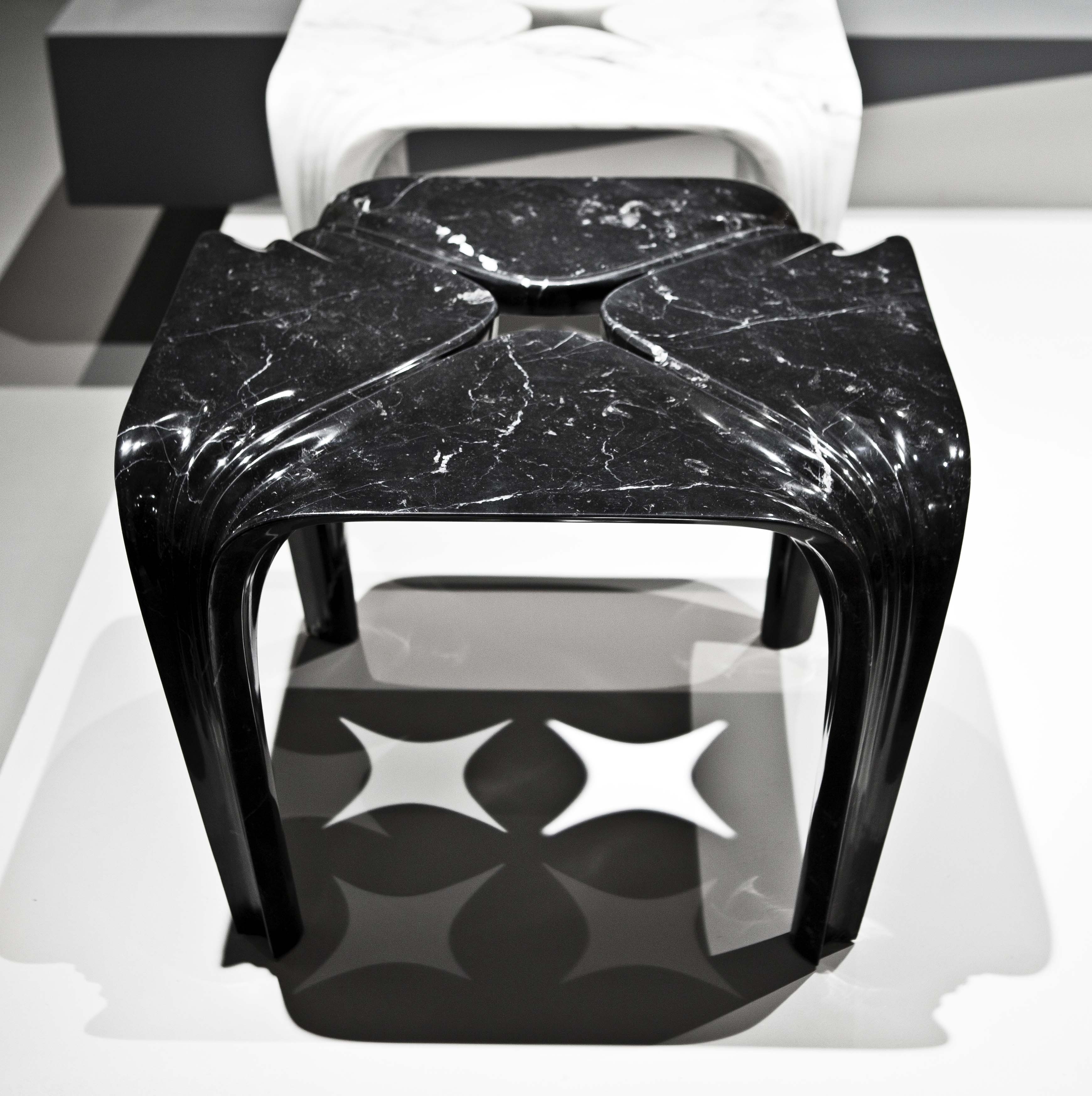 Tau Vases and Quad Tables for Citco Marbles by Zaha Hadid