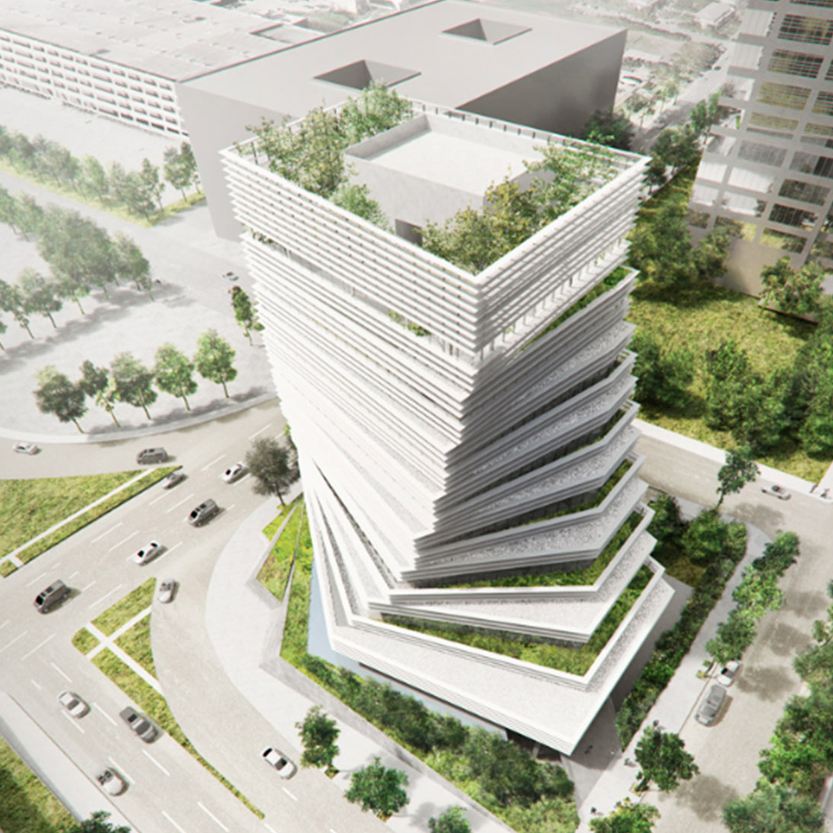 The construction of Dallas Rolex Tower designed by Kengo Kuma and 