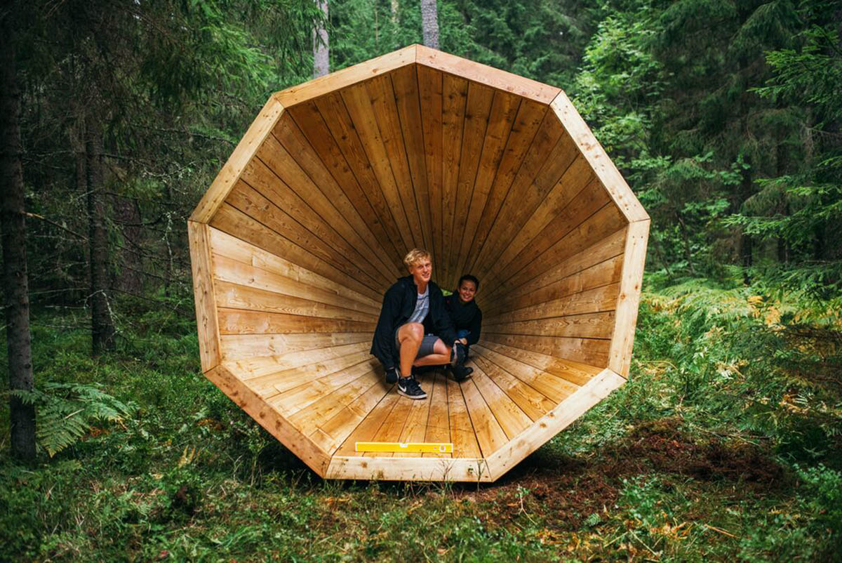 Unplugged kingsize megaphones help nature explorers to listen to the forests