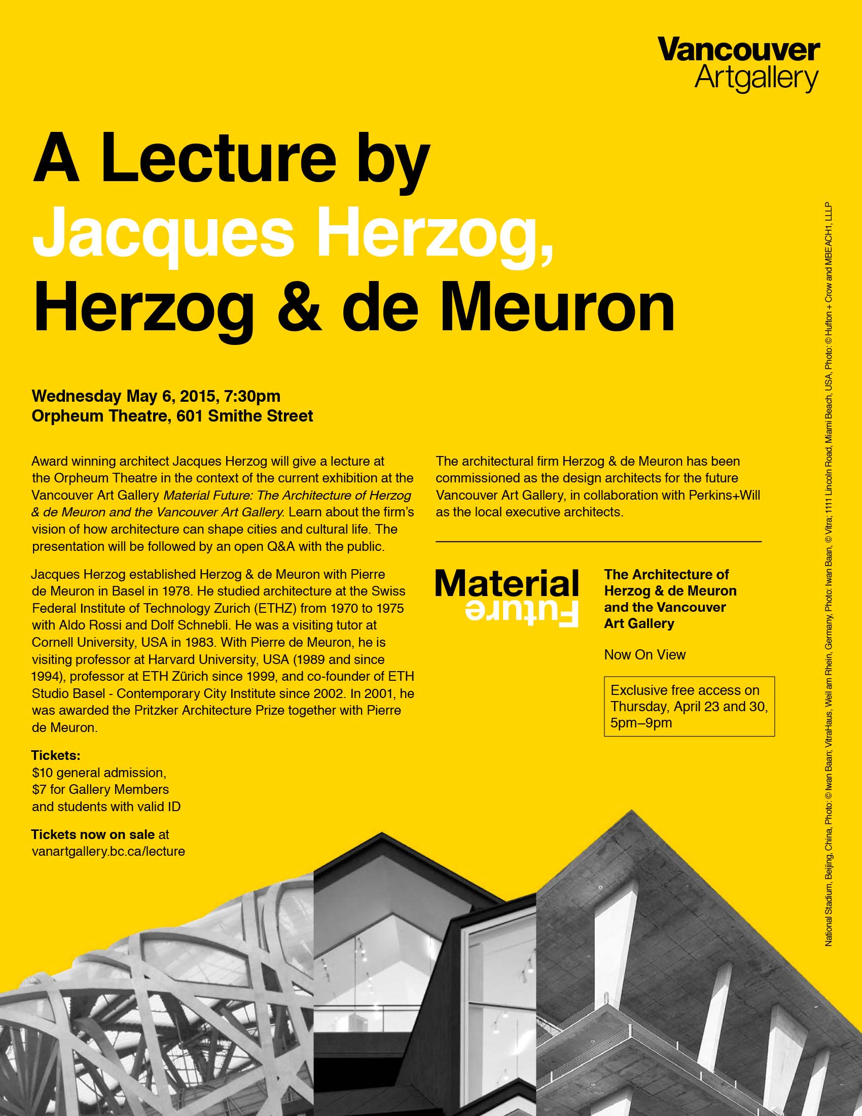 Jacques Herzog will give a lecture in Vancouver -6 May 2015
