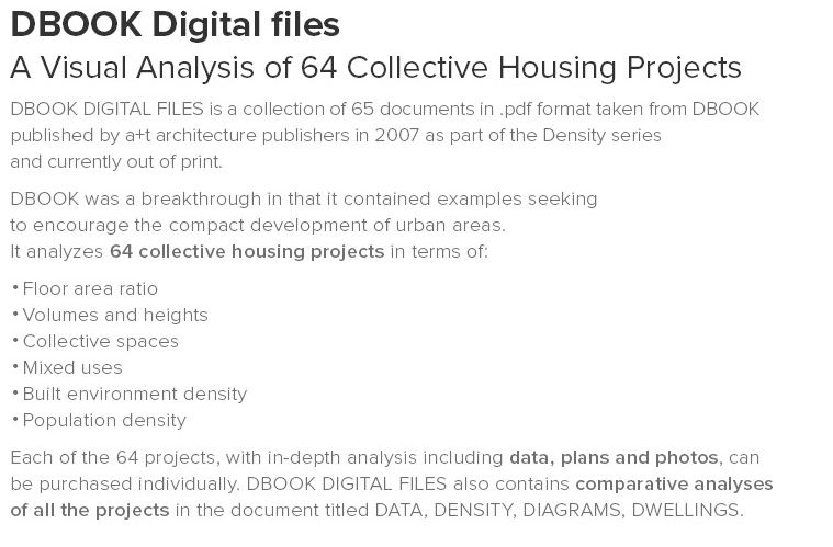 Dbook Digital Files. A Visual Analysis of 64 Collective Housing Projects