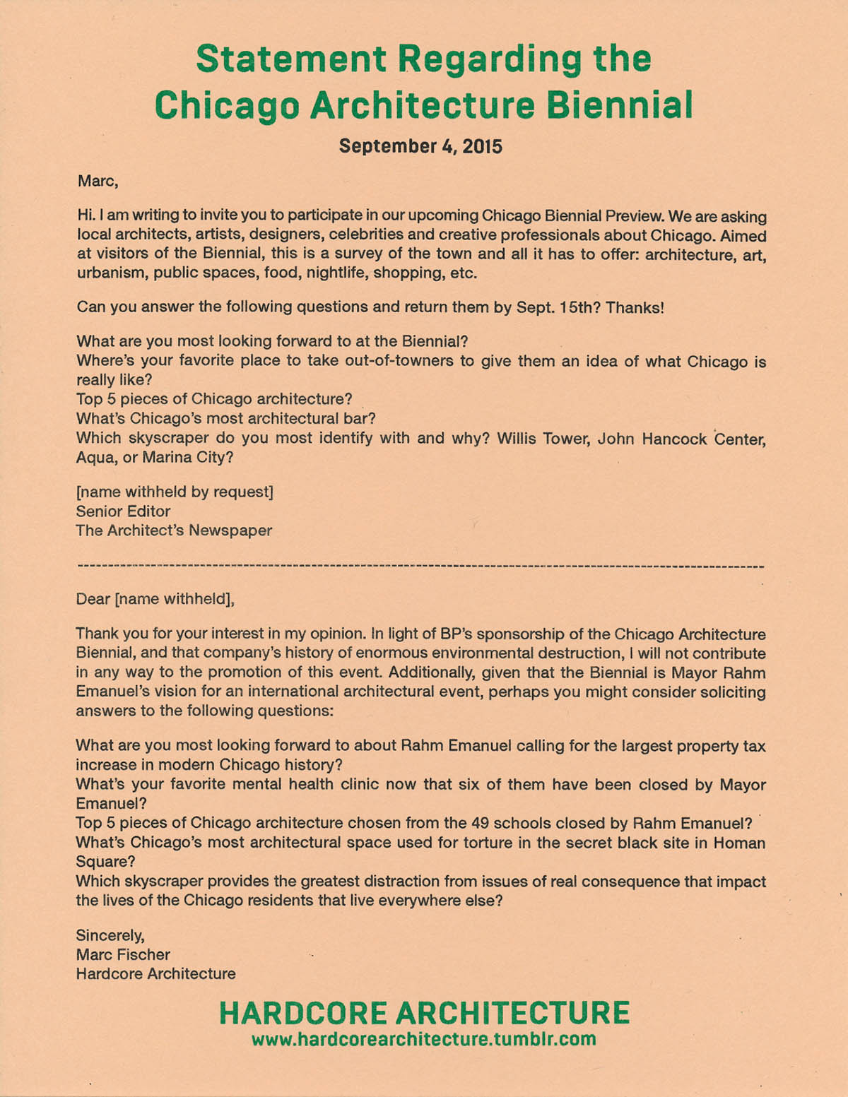 Marc Fischer rejects 2015 Chicago Architecture Biennial