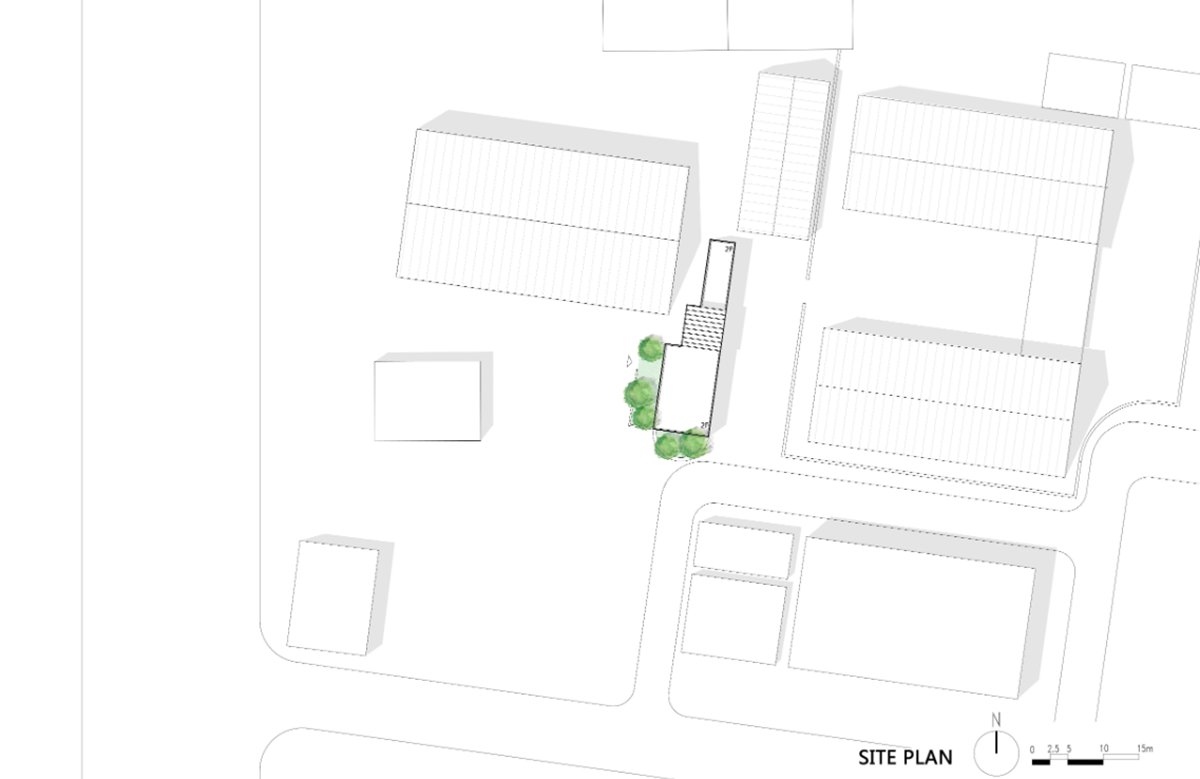 A red cedar grill placed on mottled worn walls of Ceramic House to preserve authenticity