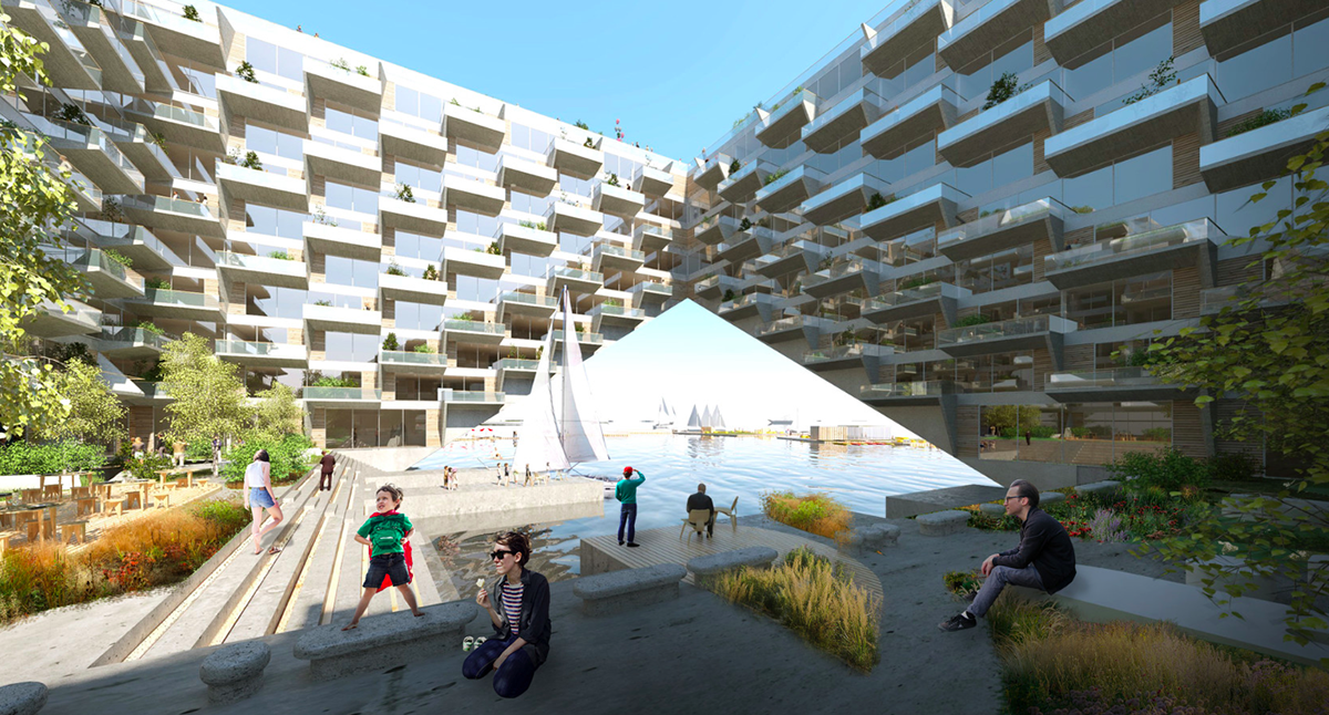 BIG+Barcode Architects’ monumental Gateway  will include zero-energy residences in Amsterdam