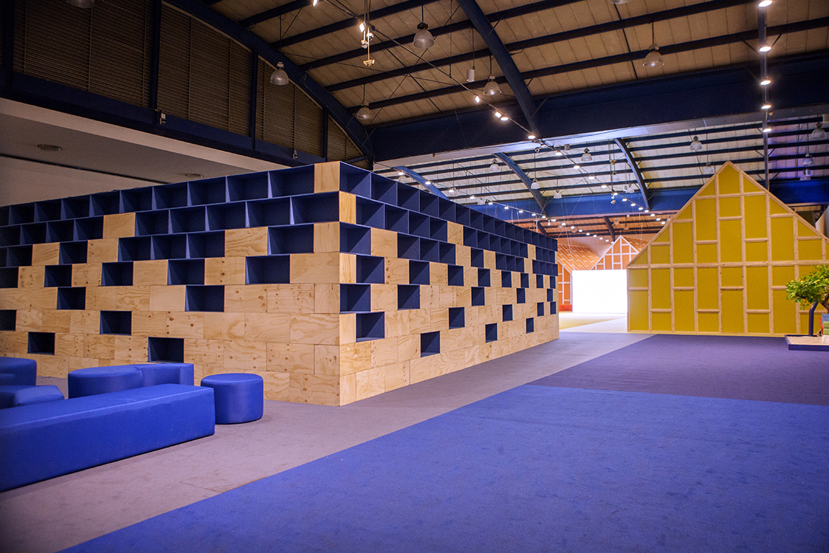 MVRDV design Netherlands Pavilion at Bogotá Book Fair, made up of reuse materials