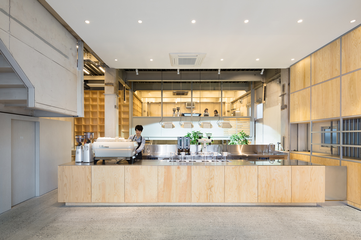 Schemata Architects completes Blue Bottle Coffee Nakameguro Cafe in Tokyo with right-angled roof