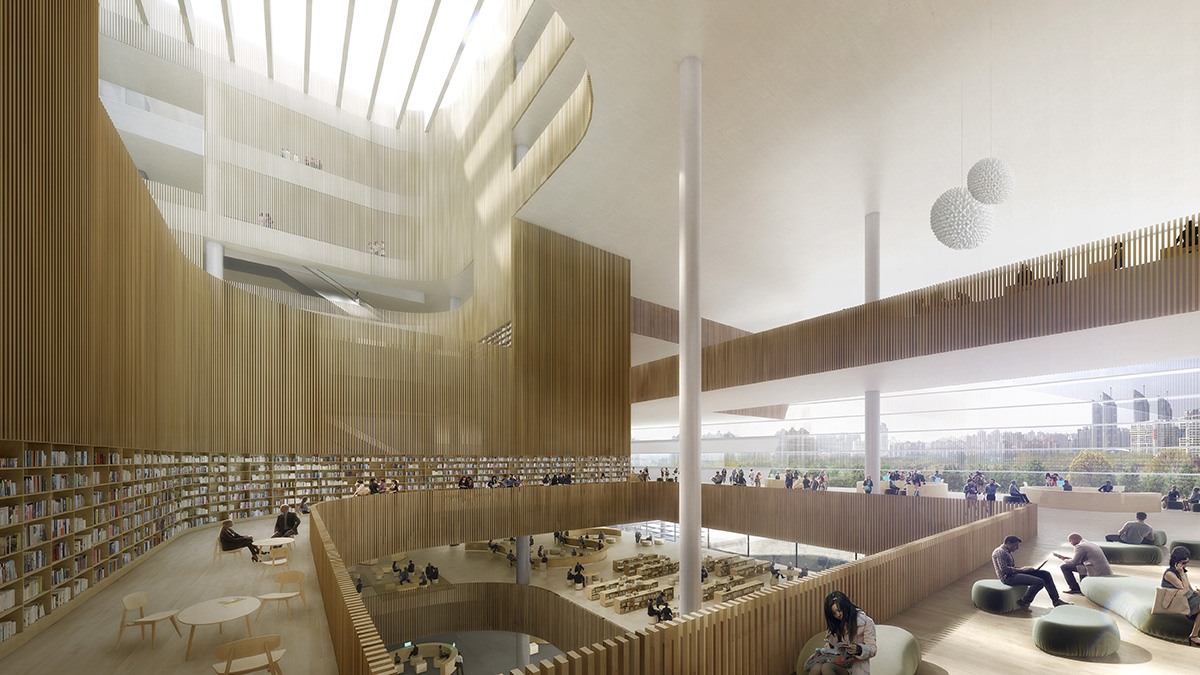 SHL Architects wins competition with reverse-cascaded monolithic block for Shanghai Library