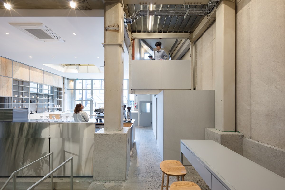 Schemata Architects completes Blue Bottle Coffee Nakameguro Cafe in Tokyo with right-angled roof