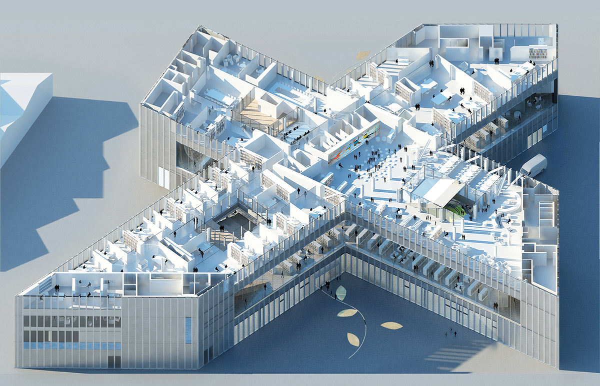 OMA’s cross-shaped Bibliothèque Alexis de Tocqueville set to open in January 2017 in France
