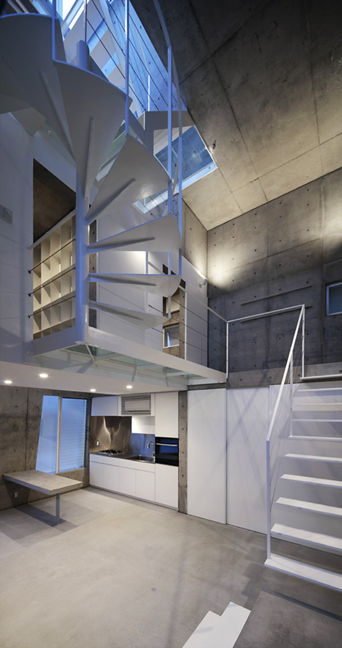 ’Tokyo House’ reflects interior living with a white abstract form emphasizing corner of the street