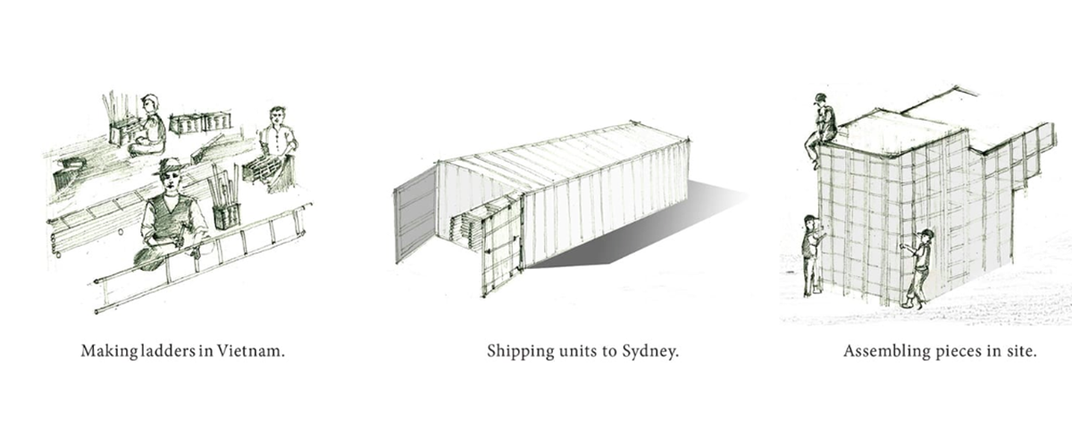 Vo Trong Nghia interlocks a large number of bamboos in Green Ladder structure