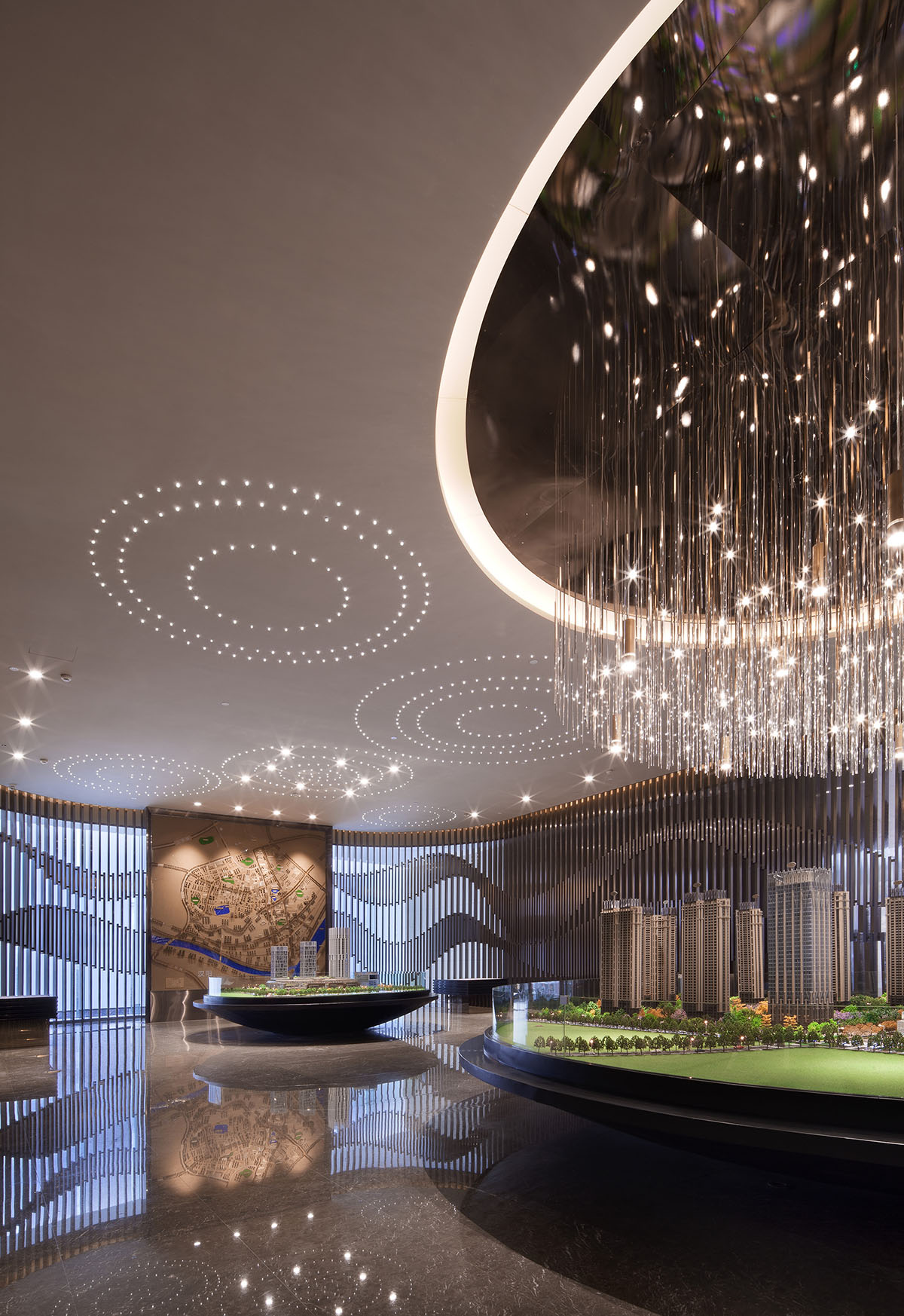 Rongor Design elaborates interior of Huafa & City Hub Wuhan Sales Center with ripplings of water