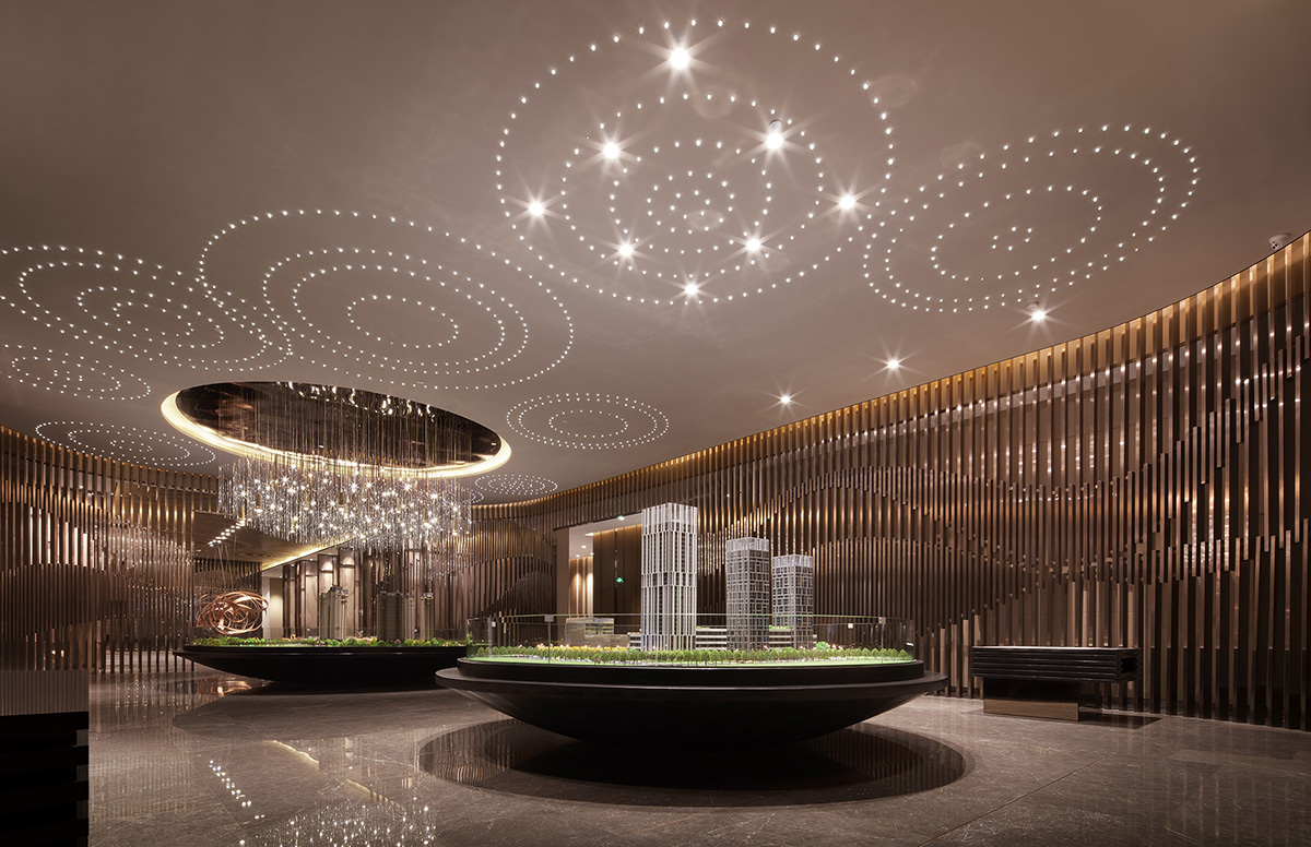 Rongor Design elaborates interior of Huafa & City Hub Wuhan Sales Center with ripplings of water