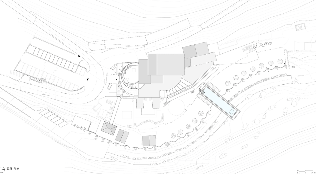 NOA’s Hubertus Hotel in Italy features cantilevering pool looking natural topography of the town