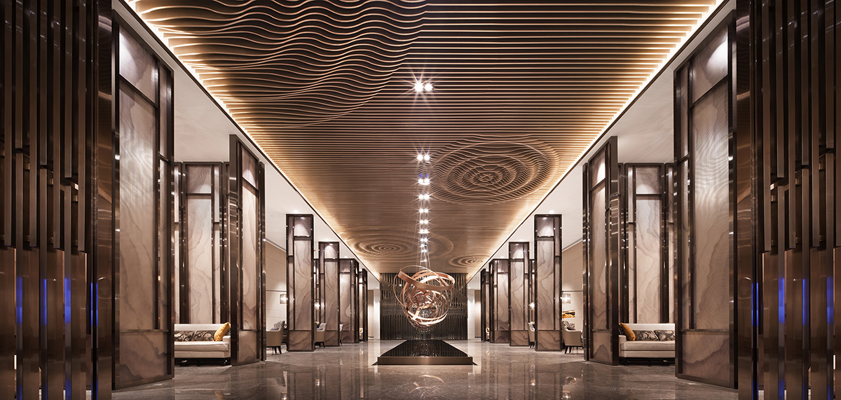 Rongor Design elaborates interior of Huafa & City Hub Wuhan Sales Center with ripplings of water