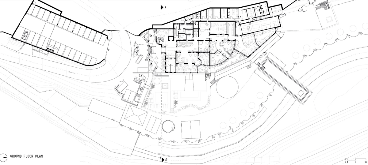 NOA’s Hubertus Hotel in Italy features cantilevering pool looking natural topography of the town