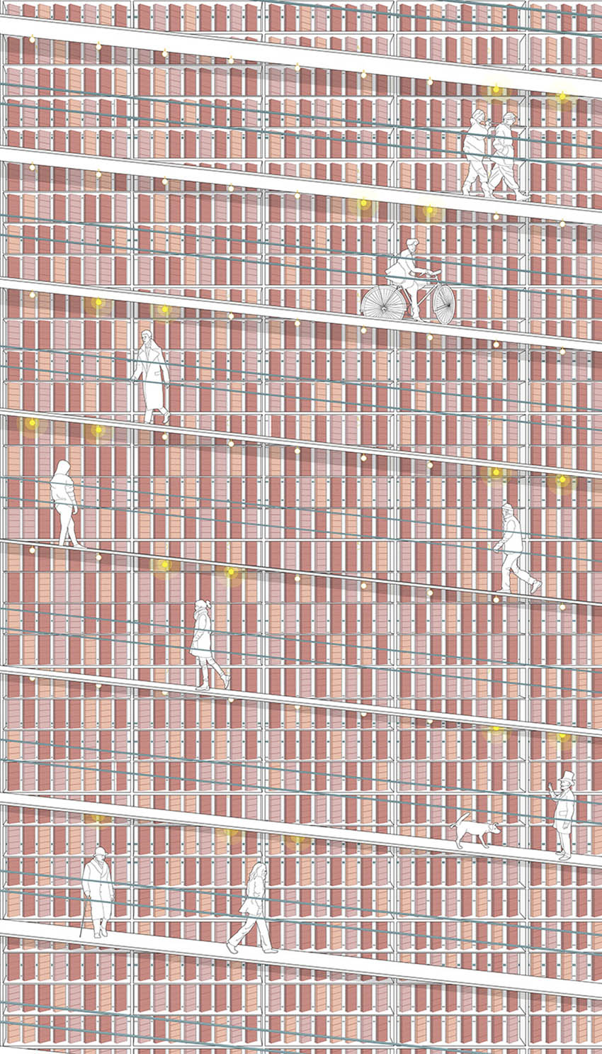 Napp Studio designs a monumental brick-shelved archive with infused lightbulbs