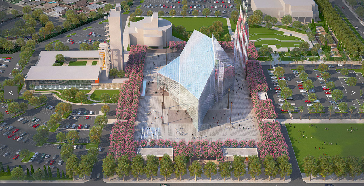 Philip Johnson’s ’all-glass church’ reborns with 10,000 panes of mirrored glass by Johnson Fain