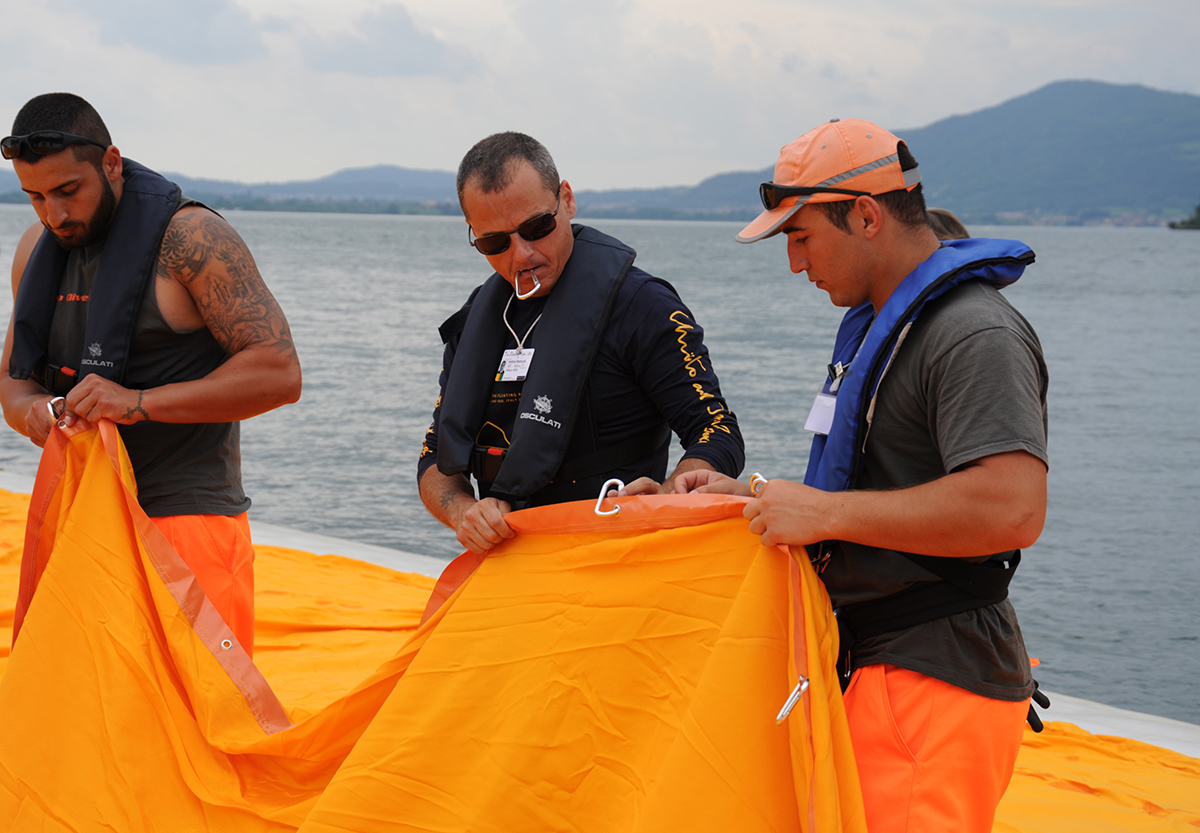 Christo and Jeanne-Claude reimagine Italy&rsquo;s Lake Iseo with shimmering yellow fabric on the water
