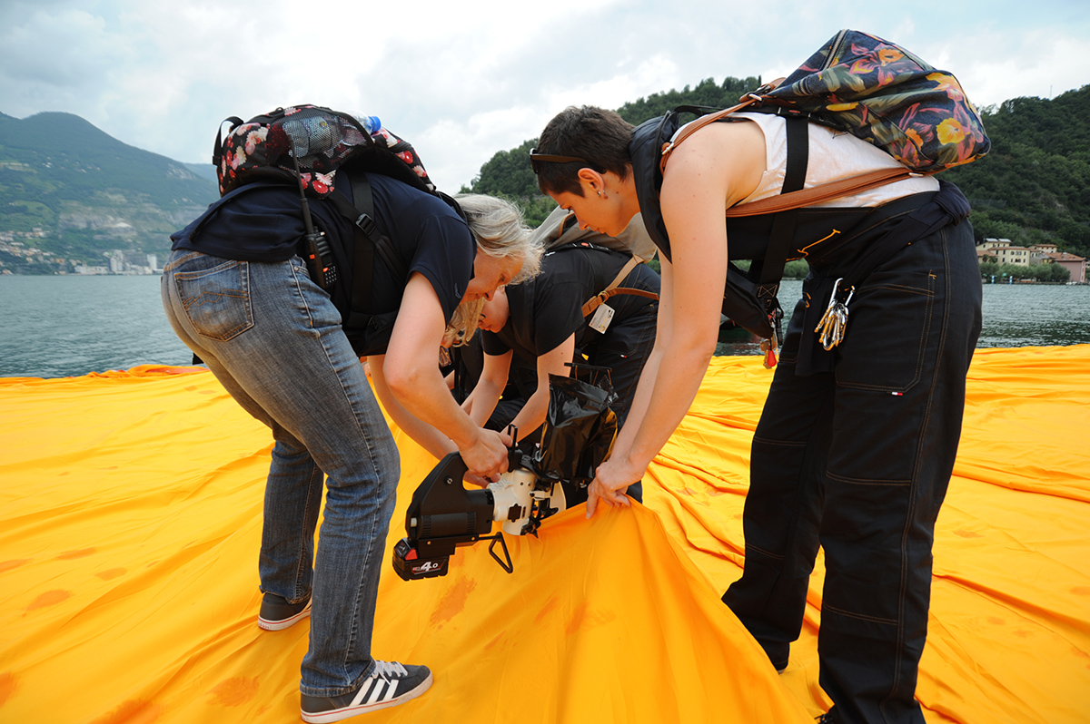 Christo and Jeanne-Claude reimagine Italy&rsquo;s Lake Iseo with shimmering yellow fabric on the water