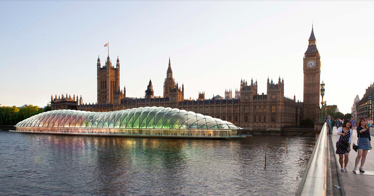 Gensler proposes a floating temporary UK Parliament Pod on the River Thames
