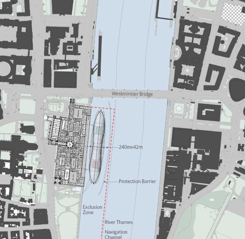 Gensler proposes a floating temporary UK Parliament Pod on the River Thames