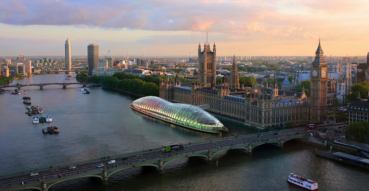 Gensler proposes a floating temporary UK Parliament Pod on the River Thames