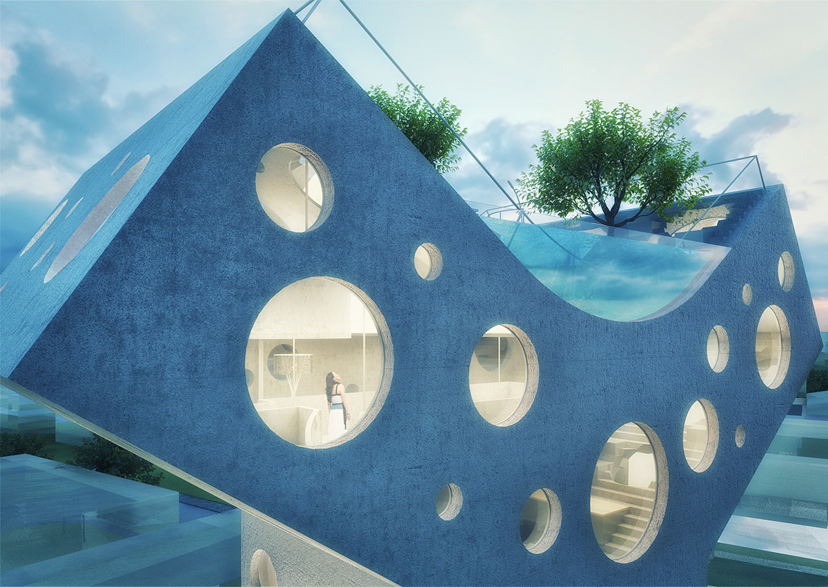 A sky-high rooftop pool, stepping-stone pathways, circular windows, now designed for MVRDV’s Y House